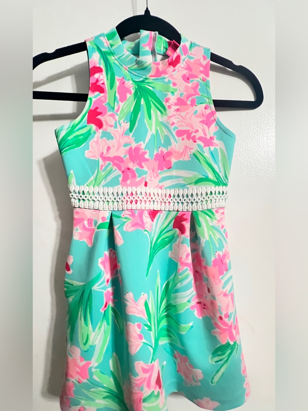 Lilly Pulitzer GIRLS LEESI DRESS Aqua AL Fresco Isnt She Lovely Pink Sz 4